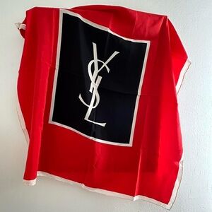 Authentic Yves Saint Laurent Red Scarf Silk 100 Italy Limited Edition Style